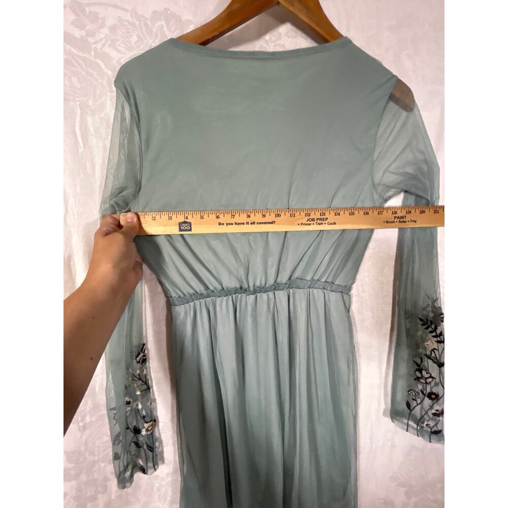 Xhilaration Midi Dress Small Green Embroidered Sheer Fairy Cottagecore Whimsy - Picture 9 of 12